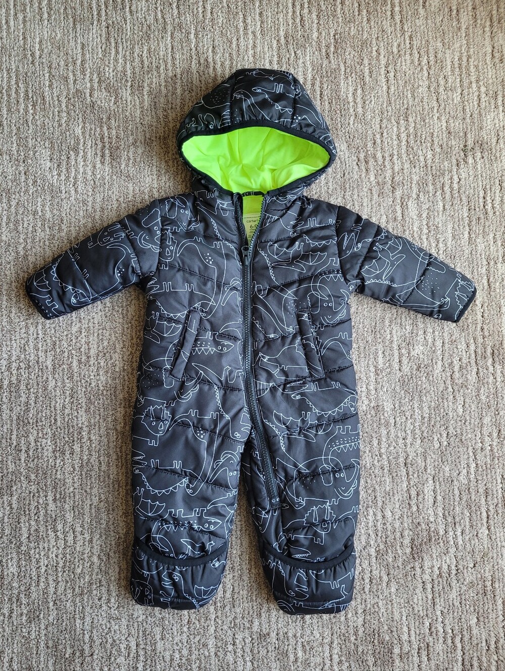 CARTER'S INFANT SNOWSUIT ONE PIECE FOLDOVER FEET DINO PRINT 6 - 9 MONTHS